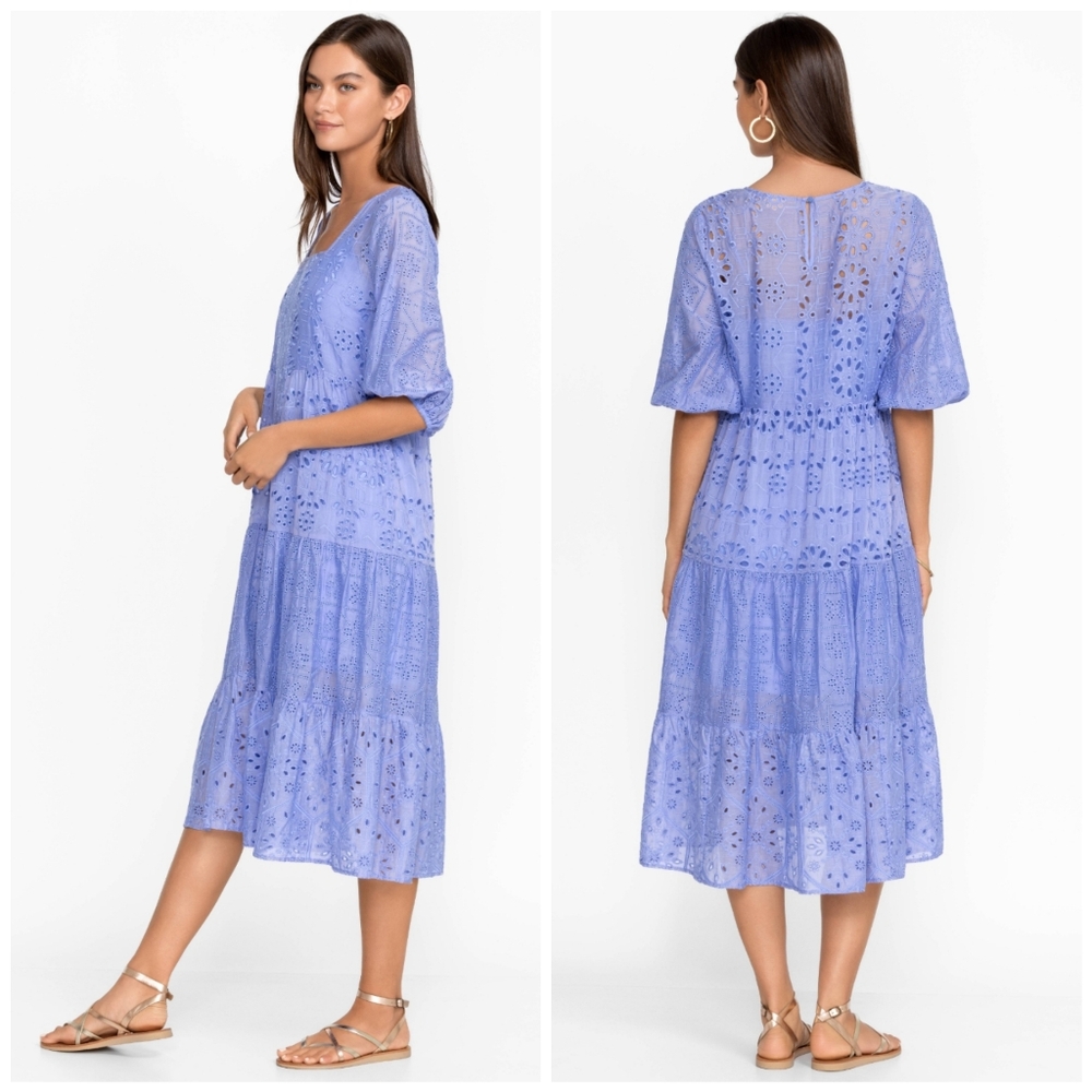 Johnny Was Boho Castillo Eyelet Periwinkle Purple Tiered Dress, XL - Picture 3 of 12
